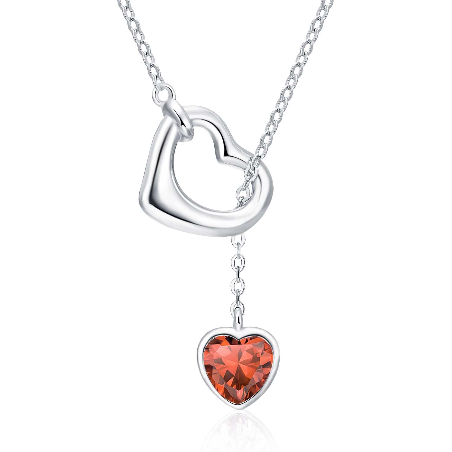 Qings Damen Herz Geburtsstein Kette Sterling Silber 925 Herz Anhänger Halskette mit Glänzendem Heart Zirkonia Geburtstag Weihnachten Muttertag Schmuck Geschenk für Freundin Mutter Mädchen