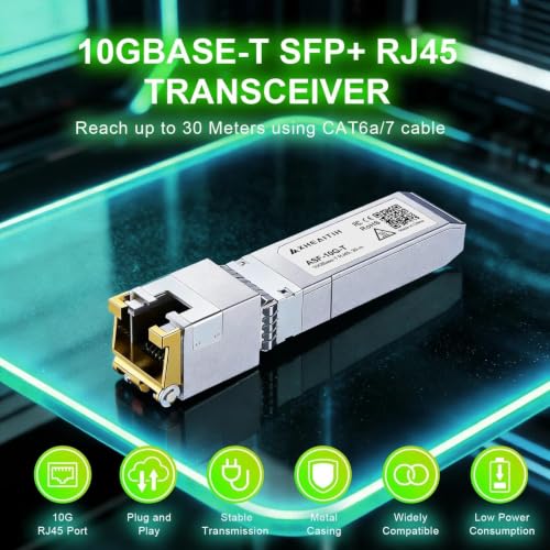 Image of 1.25 /2.5 /5 /10G-T RJ45 30M SFP+ Transceiver 10GBase-T CAT6a /7 Optical Module | for Cisco, Broadcom, Fortinet, Netgear, D-Link, Meraki, Supermicro, MikroTik, F5, QNAP, Mellanox