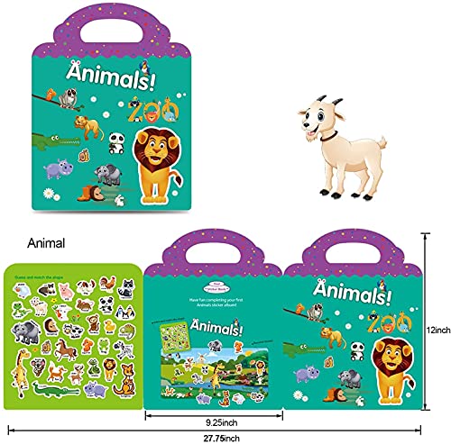 Image of Chocozone 32 Reusable PVC Stickers Book Waterproof Stickers Toys for 2 Years Old Boys & Girls Learning Preschool Educational Book for Kids (Animals)