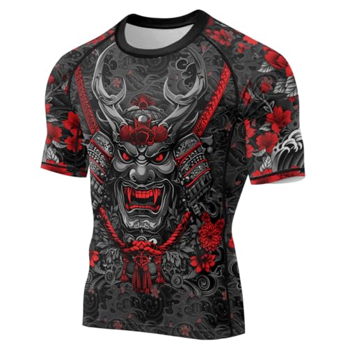 Men's Samurai Jiu Jitsu Rash Guard Short Sleeve Compression Shirt for MMA BJJ Grappling Training2