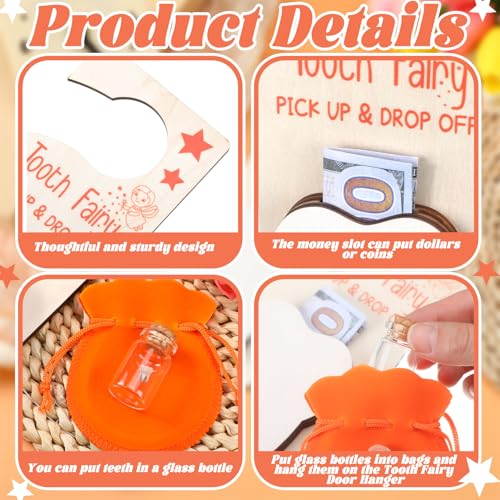 Image of DoubleFill Fairy Tooth Gift Holder Bag Door Hanger Lost Teeth Keepsake Box Tooth Fairy Kit Stores Back to School Gift for Lost Teeth Boy Girl Primary School Classroom Gifts(Classic,Orange)
