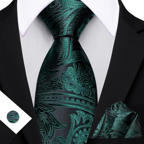 Image of Barry.Wang Men Tie Set Paisley Silk Necktie Pocket Square Cufflinks Formal Wedding Business Party