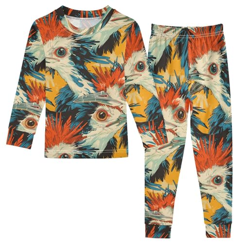 Pajama Sets Long Sleeve Bold Colorful Secretary Birds Soft Comfy Sleepwear 2 Piece PJS 3-8T