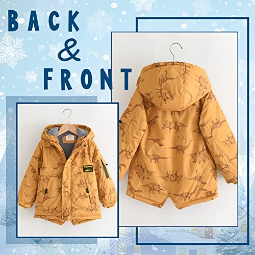 XIFAMNIY Kids Down Jacktet Dinosaur Winter Coat Thick Outwear for Baby Boy Children Hooded Cool 4-12Y 5