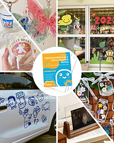 Sticker Paper Clear Printable Vinyl For Inkjet Printer-25 Transparent Dry-Quick Sheets Of 8.5’’X11’’ Decals And Labels Self-Adhesive Non-Waterproof Papers Tear Resistance Bright Color For Diy #TOP6