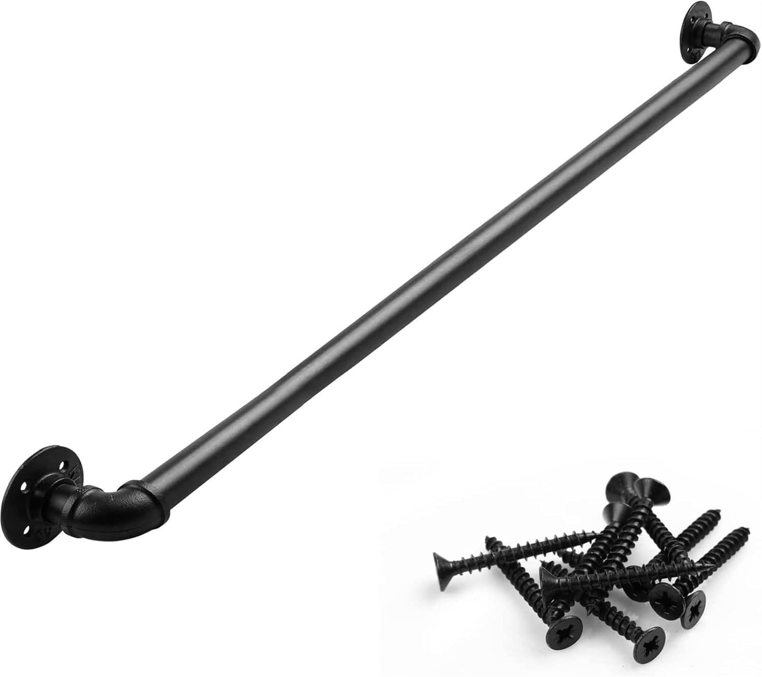 Jiajujia One Color Stair Handrail Metal Iron Handle Support For Villa Porch Hotel Shower, Black Round Banister Wall Mounted, Vintage Farmhouse Style(2.2M(7.2Ft))