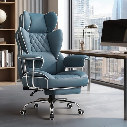 Image of GTPLAYER Gaming Chair,Office Chair with Pocket Spring Lumbar Support, Ergonomic Comfortable Wide Office Desk Computer Chair with Outward Fixed Soft Armrests and Footrest (Fabric, Blue)