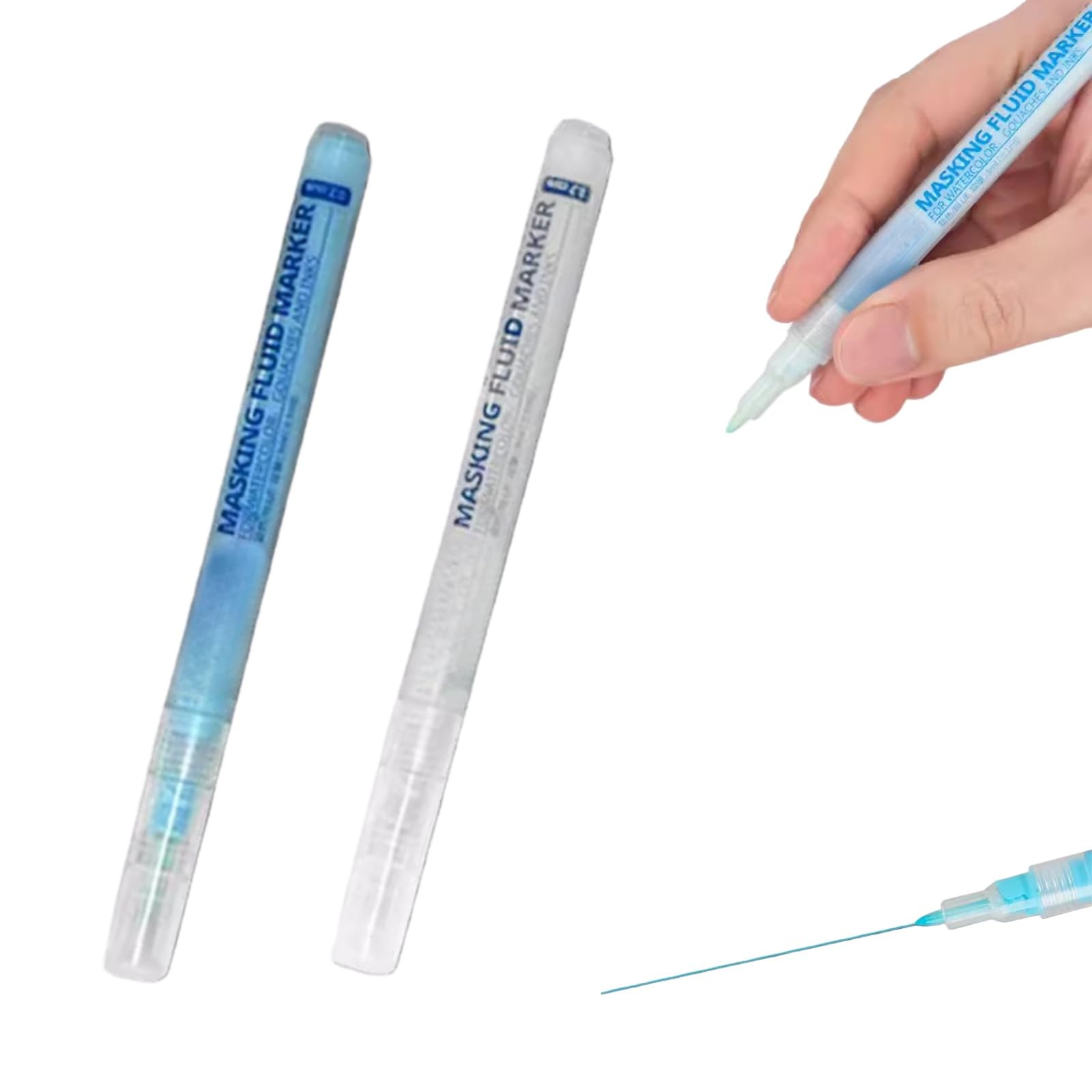 2Pcs Masking Fluid Pen,Masking Fluid for Watercolour Painting,White & Blue Liquid Mask/ing Flu/id,0.7mm Precision Paint Pen for Artists Drawing,Watercolor Drawing Pens,Art Supplies for Artists