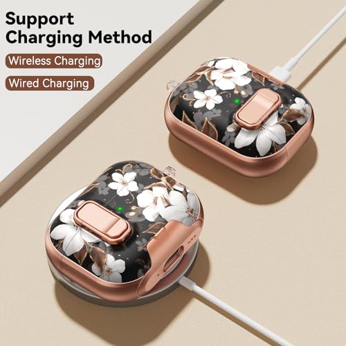 Image of for AirPods Pro 2nd /1st Case (2023-2019)-Black Gold Flower | With Safety Lock, As Phone Stand,for Women Girly,with Keychain & Clean Pen,Two-Piece Design,Wireless Charging,TPU+PC Material