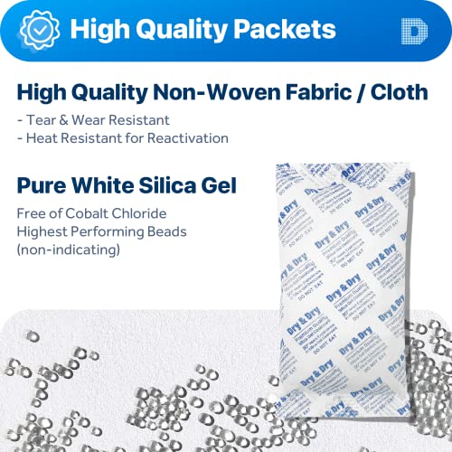 Image of Dry & Dry 300 Gram [5 Packets] Silica Gel Packets Desiccants, Silica Packets - Rechargeable Moisture Absorbers for Food Storage, Electronics, 3D Filament & Safes