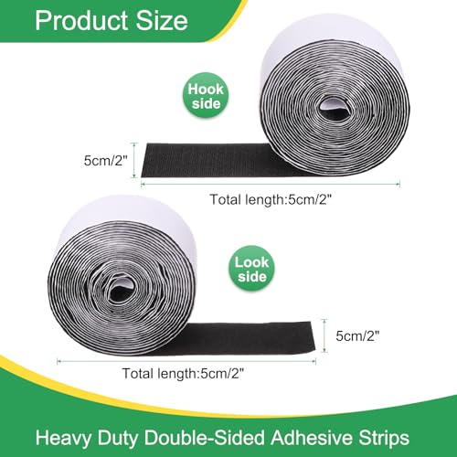 Image of uxcell 15ft x 2 inch Hook and Loop Tape, Heavy Duty Double-Sided Adhesive Strips, Strong Back Sticky Fastener for Home Office Car DIY Crafts, Black