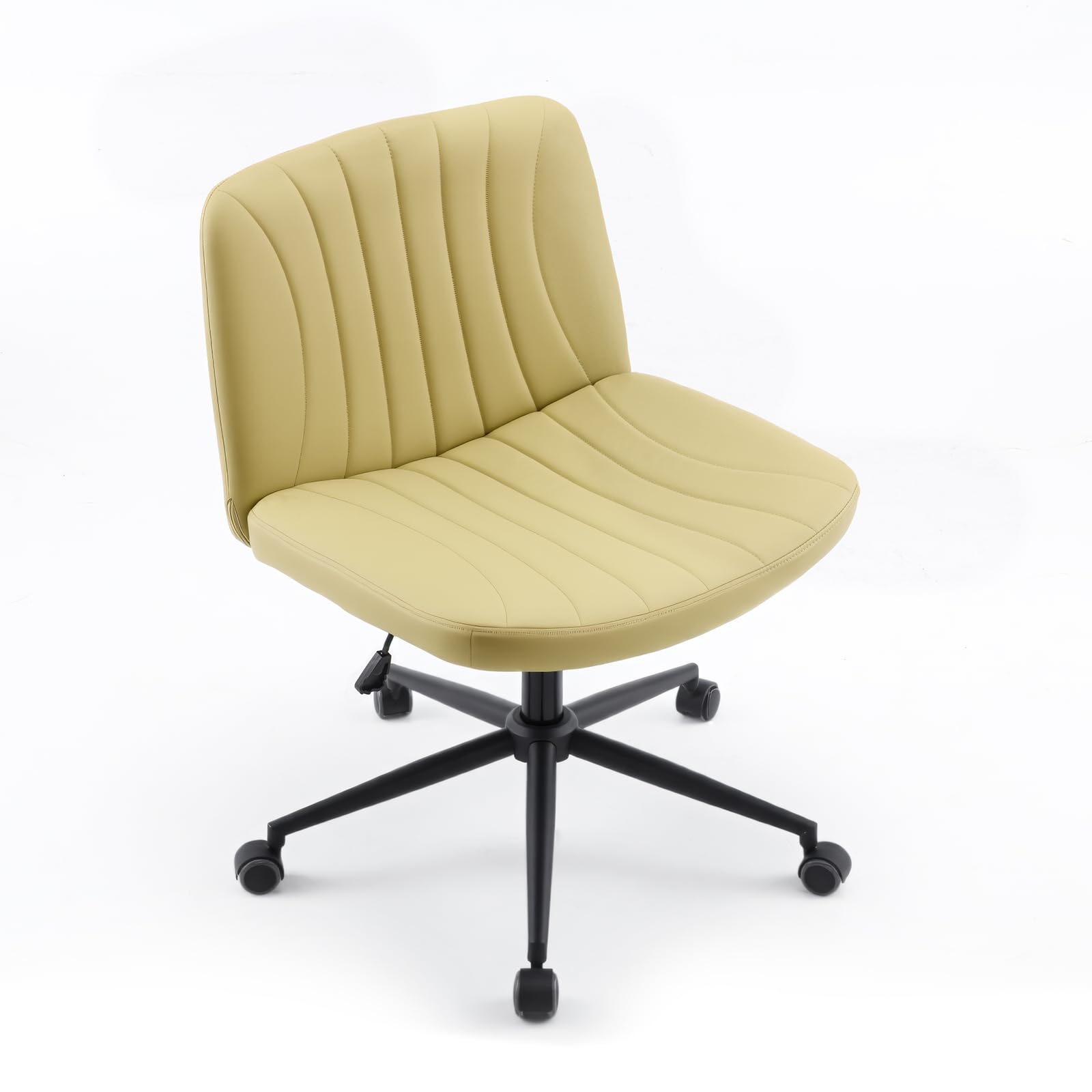 VINGLI Criss Cross Office Chair, Ergonomic Armless Home Desk Chair, Adjustable Height & Tilt, 2-in-1 Wheel or Fixed Base, 360° Swivel Mid Back Vanity Chair, PU Leather, Avocado Green