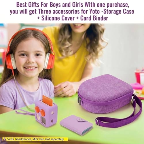 Image of Hard Case Compatible with Yoto Mini (2024 Edition), 3-in-1 Travel Bundle: Silicone Cover + Case with Shoulder Strap (Fits Mini Player & Headphones) + Up to 10 Card Holder for YOTO Cards (Purple)