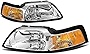 Factory Style Halogen Headlights Assembly Headlamp Kit Compatible with Ford Mustang 1999-2004 New Edge 4th Gen, Driver and Passenger Side, Chrome Housing, Clear Lens