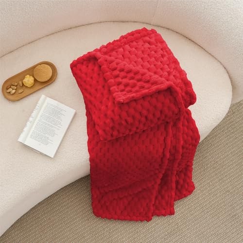 Image of BEDELITE Red Throw Blanket for Couch, Soft Cozy Gifts for Women, 50 * 60 | 3D Jacquard Decorative Fleece Blanket, Super Soft Plush Throws, Cute Birthday Gift for Women & Men, Suitable for All Seasons