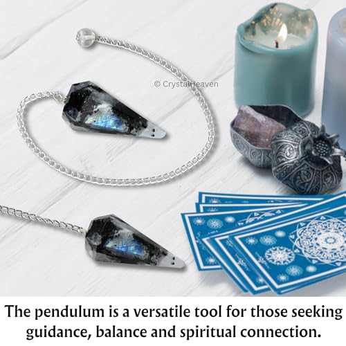 Image of Rainbow Moonstone Pendulum Dowsing Tool - Natural Crystal Pendulum for Spiritual Guidance - Premium Dowser Pendulum for Accurate Divination and Energy Healing - Perfect for Energy Healing and Chakra Balancing - Handcrafted with Precision and Elegance