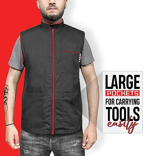 Professional Barber New Shirt Jacket Men's Black Sleeveless and Features 2 Pockets for Barber Tools And One Way Zipper4