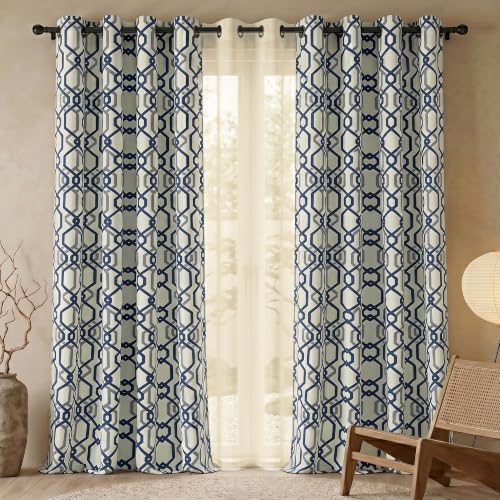 Image of Story@Home Cotton Linen Curtains for Door, Combo Set of 3 Curtains 7 Feet Long, Room Darkening Curtains with Tie Back (116 X 215 Cm | White & Grey /Navy Blue)