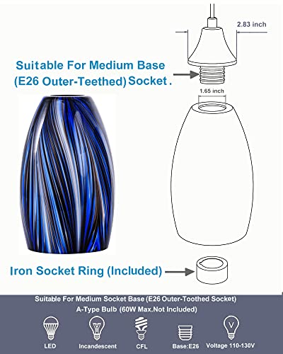 Image of Karyfine Oval Glass Lamp Shade Only Art Glass Lamp Covers Light Fixture Replacement for Kitchen Island Mini pendant Ceiling Lights Chandelier Hand Blown Glass Shade Replacement (Brown and Blue)