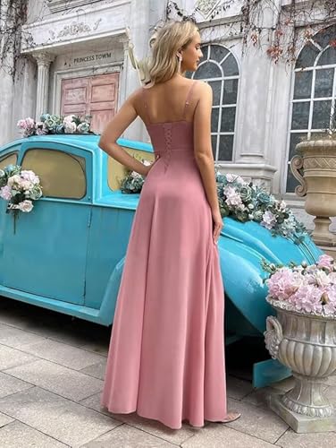 Lindo Novia Chiffon Bridesmaid Dresses for Wedding Spaghetti Straps Cowl Neck Formal Dress for Women Wedding Guest with Slit2