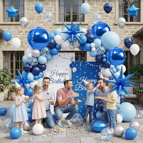 Image of 6pcs 22 inch Blue Star Balloons and Blue 4D Large Foil Balloons, Foil Star Spike Balloon 4D Ball Balloon For Graduation Birthday Baby Shower Party Wedding Anniversary Father's Day Bridal Shower Decor
