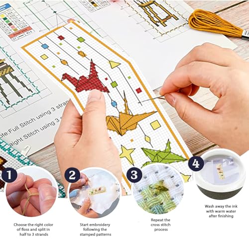 FREEBLOSS 6 Set Paper Cranes Cross Stitch Bookmark Kits,DIY Bookmarks Cross Stitch Kits - Image 4