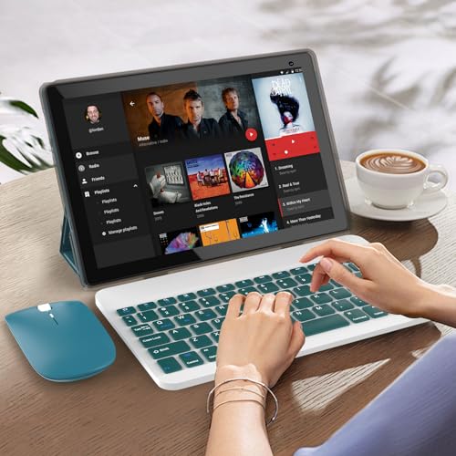 Image of Android 15 Tablet 10 inch, 2 in 1 Tablets with Keyboard Case Mouse Stylus, 8GB RAM 32GB ROM 1TB Expand, Quad Core Processor Tablet, WiFi, BT, 1280x800 HD Screen, 6000mAh, Dual Camera, GMS, Widevine L1