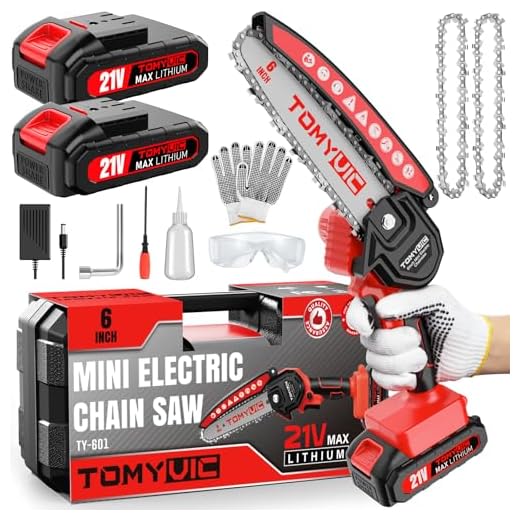 Mini Chainsaw 6-Inch Battery Powered - Cordless Electric Handheld Chainsaw with 2 Rechargeable Batteries - 21V Small Power Chain Saws Battery Operated for Tree Trimming Wood Cutting