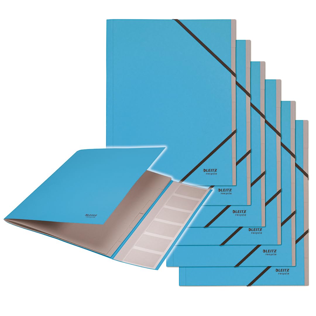 Leitz Recycle 39140035 A4 Organiser Folder, Pack of 6, Project Folder with 6 Compartments with Index, 100% Recycled & Recyclable, Environmentally Friendly, Recycle Series, Blue