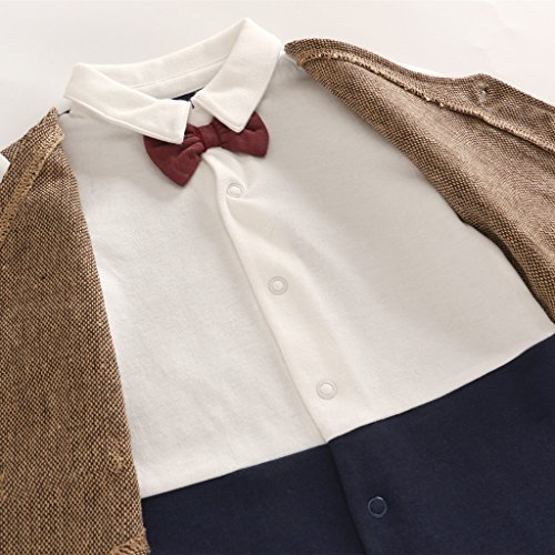 Bébé Garçons Combinaison Coton Barboteuse à Manches Longues Gentleman Nœud Papillon Une pièce Tenues 0-3 Mois - Image 4