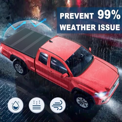 Image of MOSTPLUS 5FT Tri-Fold Hard Fiberglass Truck Bed Tonneau Cover Compatible for 2024 2025 2026 Toyota Tacoma with Deck Rail System (Not for Trail Edition) On Top 60Inch