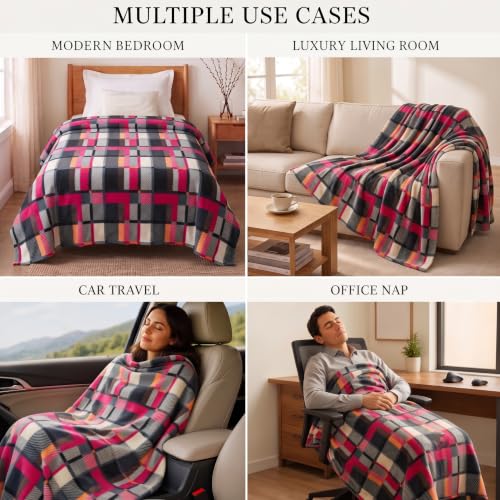 Image of VAS COLLECTIONS 220 GSM Ultra Soft Flannel Blanket Set of 2 for Single Bed, Premium Fleece Winter Blanket, Skin Friendly, Breathable, Durable, Easy Care, 60 x 90 Inches - Sage & Hot Pink