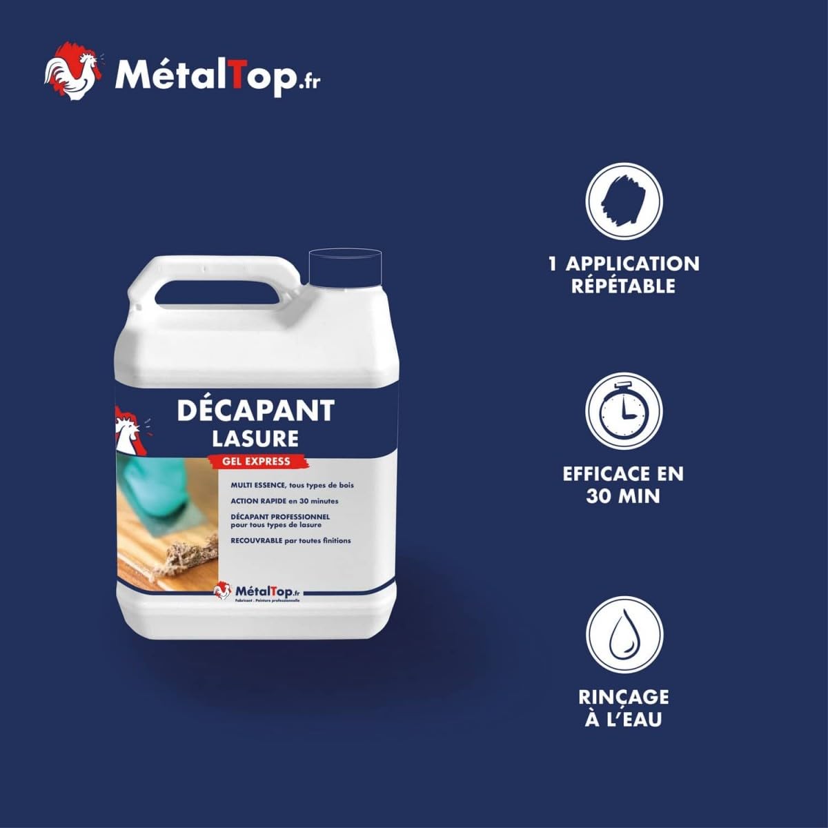 Metaltop - Decapant Lasure - 1 L - Puissant et efficace sur portail, volet et façade pour un résultat optimal.