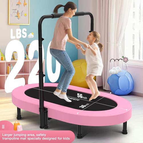 ANCHEER 56" Double Mini Trampoline for Kids, Mini Rebounder with 5-Level Adjustable Handle, Parent-Child Trampoline for Kids, Max Load 220lbs, Fun for Indoor/Outdoor - image 4