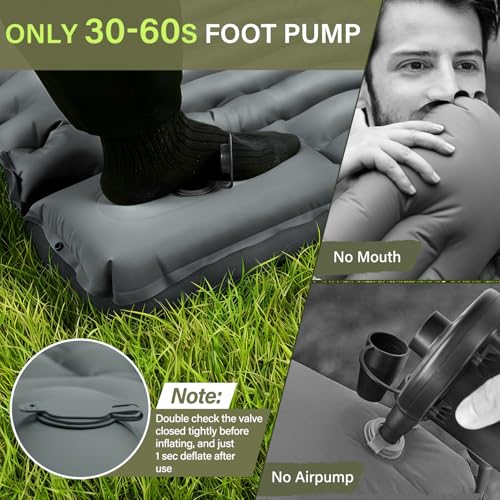 Image of FUN PAC Camping Sleeping Pad, Ultralight Camping Mat with Pillow Built-in Foot Pump Inflatable Sleeping Pads Compact for Camping Backpacking Hiking Traveling - Gray