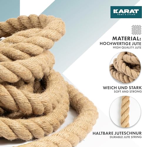 KARAT Kletterseil 10m 20mm Dicke Juteschnur, Tau Seil aus 100% Natur Jute extra Starke Juteband Schnur, Kordel Garn für Sport, Garten Dekoration, Bastelarbeiten Kratzbaum