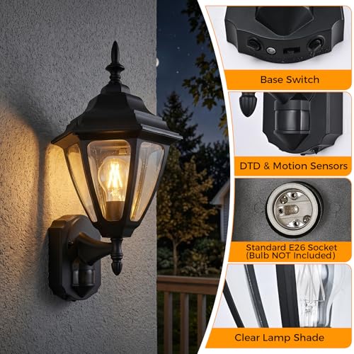 Image of Porch Lights Outdoor Motion Sensor Wall Sconce Anti-Rust Aluminum, Exterior Outdoor Wall Lights Dusk to Dawn Porch Light Fixture Wall Mount for House Outside Patio Large
