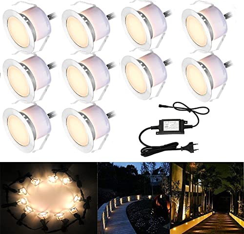 10er Set Led Bodeneinbauleuchten Terrassenbeleuchtung Aussen DC12V 1W Ø45mm IP67 Wasserdicht LED Terrassen Einbaustrahler Bodenstrahler Terrasse...