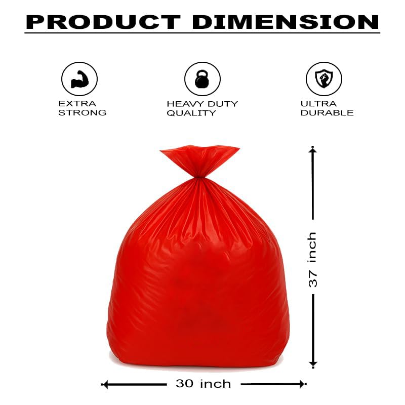 Image of ELLA Red Garbage Bags 30 x 37 Inches 3 Rolls 30 Bags Extra Large Tear Resistant Bags for Household Waste Disposal in Kitchen Bathroom Office and Outdoors With Check Duster Cloth Free
