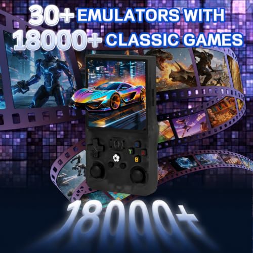 Image of R36MAX Video Game Console - 4.0-Inch Screen, Support 18000+Classic Games,64G TF Card,Portable Console with Open Source System,4000mAh Battery,Birthday Gift for Adult or Partner (Black)