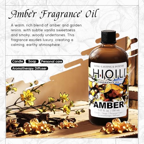 Image of HIQILI Amber Fragrance Oil for Perfume Making - 5.07 Fl Oz / 150 ML | Add to Body Lotion, for Candle, Soap Making, Hotel Scents for Essential Oil Diffuser & Aromatherapy