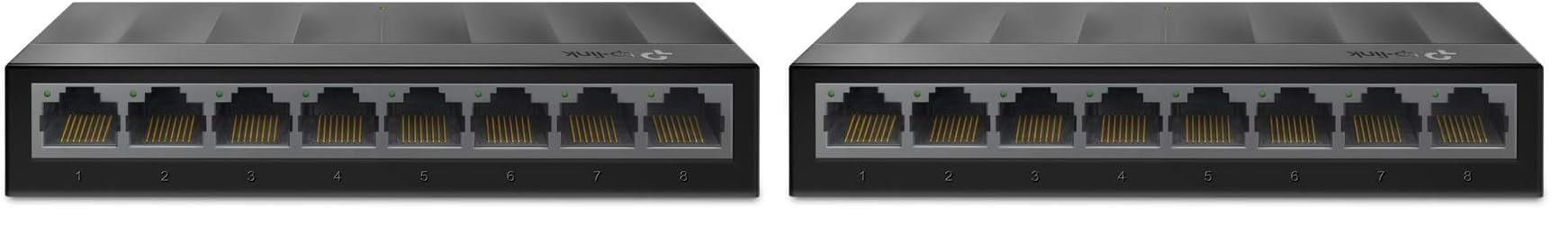 TP-Link LS1008G 8-Port Desktop Switch (8 x Gigabit Auto-Negotiation RJ45 Ports, IEEE 802.3X, Plug and Play, energiesparend, Plastikgehäuse für einfache Tisch- oder Wandmontage) schwarz (Packung mit 2)