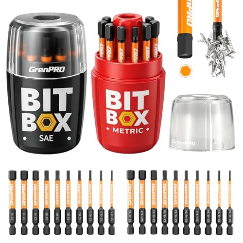Image of GRENPRO 20Pcs Allen Wrench Drill Bit Set, Metric & SAE Hex Bits | 1 /4 inch Hex Shank S2 Steel Impact Driver Bits, 2 inch Screwdriver Bit Set with Storage Organizer for Automotive DIY & Home Repair