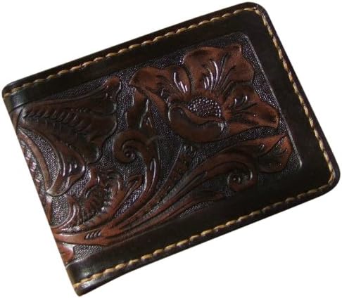 GPUFashion Handmade Leather Craft Wallet Black Carved with Brown Tang Dynasty flower Design