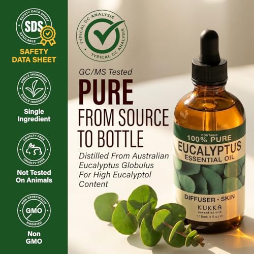 Image of 100% Pure Eucalyptus Oil - 4 Fl Oz Eucalyptus Essential Oil for Hair, Skin, Diffuser, Aromatherapy & DIY Soap Making Scent