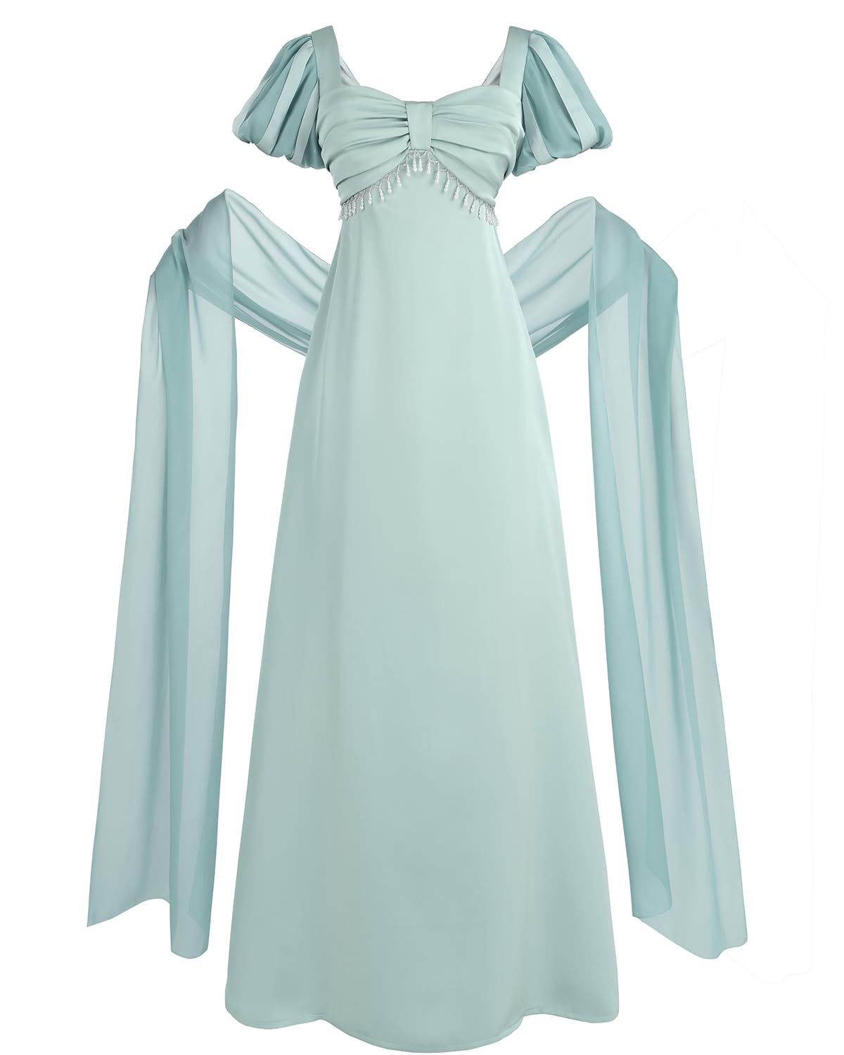 CR ROLECOS Regency Dress Women Satin Regency Costume Empire Waist Tea Party Dress Victorian Gown with Shawl Mint Green XL โ image 1