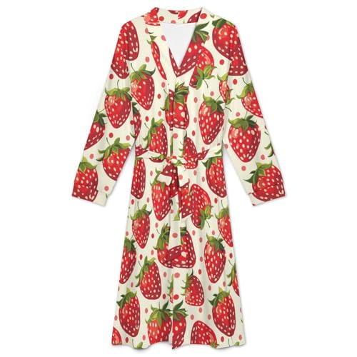 Red Strawberries Soft Robe Long Sleeve Bathrobes V Neck Sleepwear Spa Robes with Belt Men Woman3