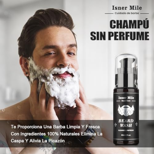 Kit Barba para Hombre, Kit Cuidado Barba Completo, Cumpleaños Navidad Set Regalos para Hombre Papá Novio con 40ML Aceites para Barba, Cepillo - Peine - Champú - Bálsamo Barba y Navaja de Afeitar - imagen 4
