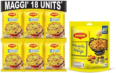 MAGGI 2-minute Instant Noodles, 1.2kg (18 pouches x 70g each) + Maggi Masala-Ae-Magic,120 g (20 Sachets)