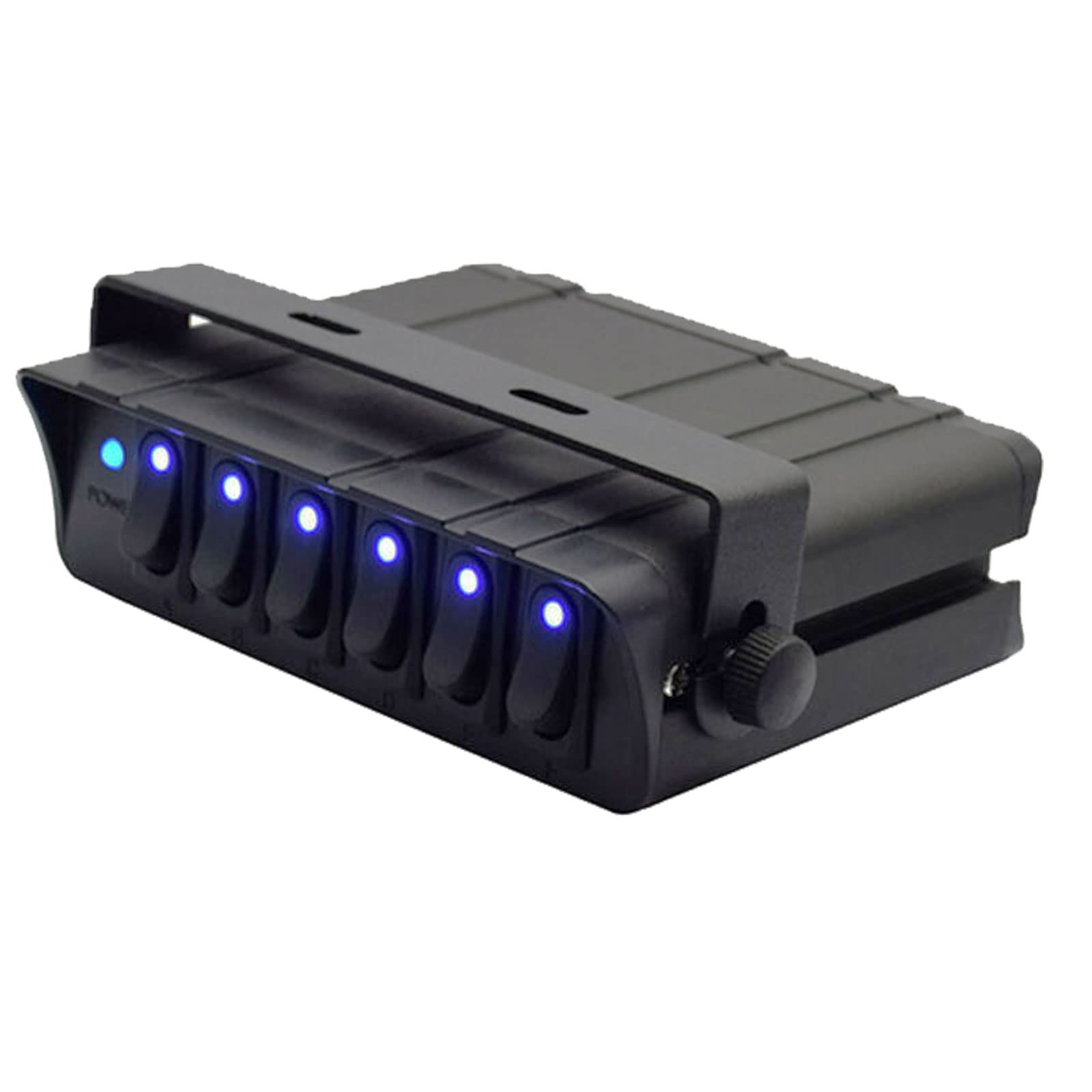6 Gang Rocker Switch 60 Amp Max 12 AWG Wires SPST Box On/Off Blue LED Light 12V-24V 20A Interior Panel for Automotive SUV Truck Marine Kayak Pontoon Boat Vehicles